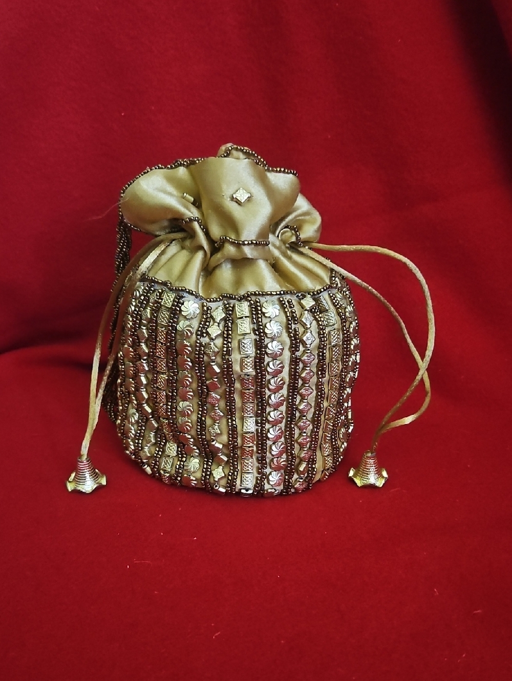 Gold Embellished Drawstring Potli Bag for Women